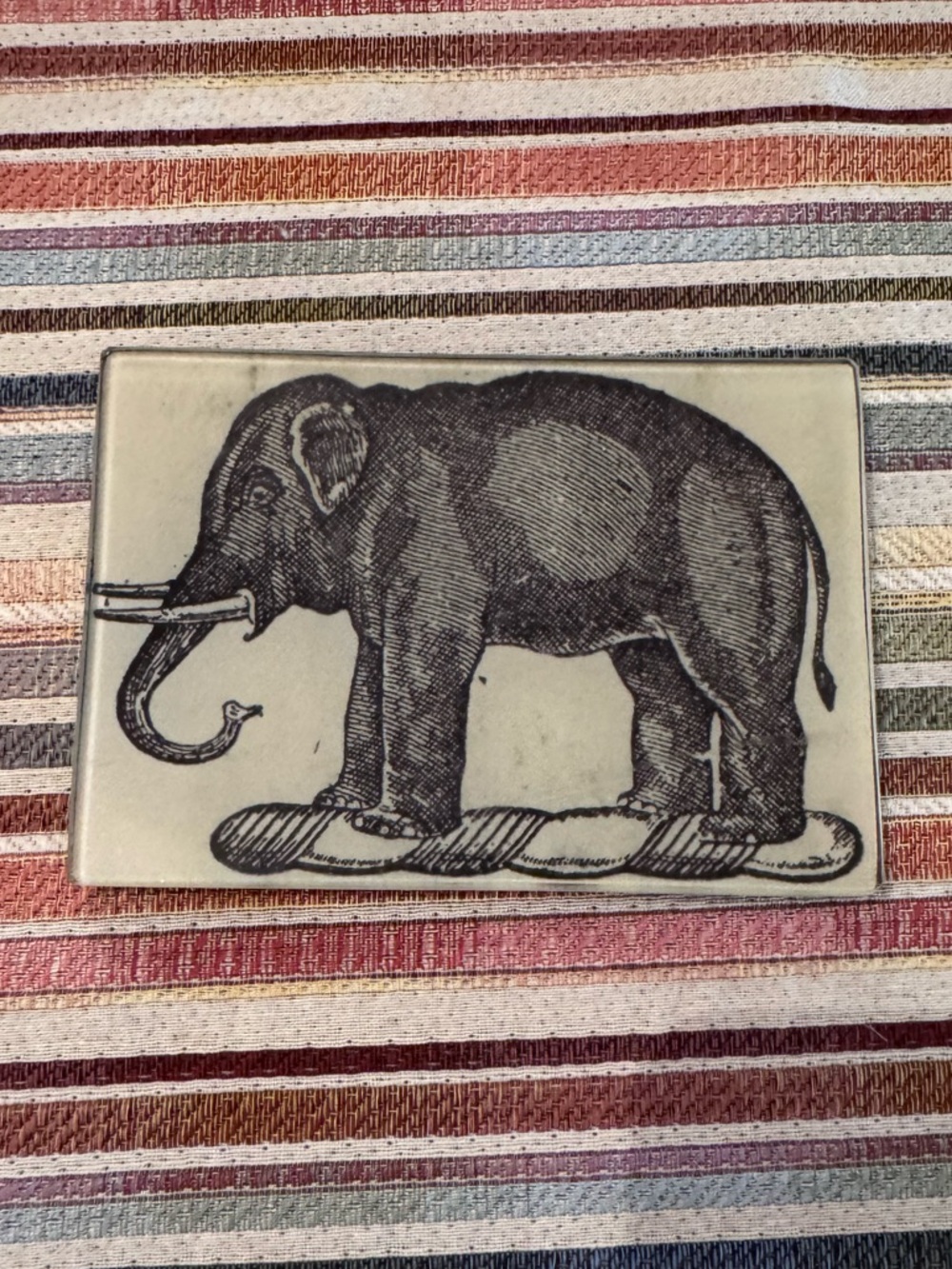John Derian elephant rectangle decoupage plate, 3 1/2x5. New condition